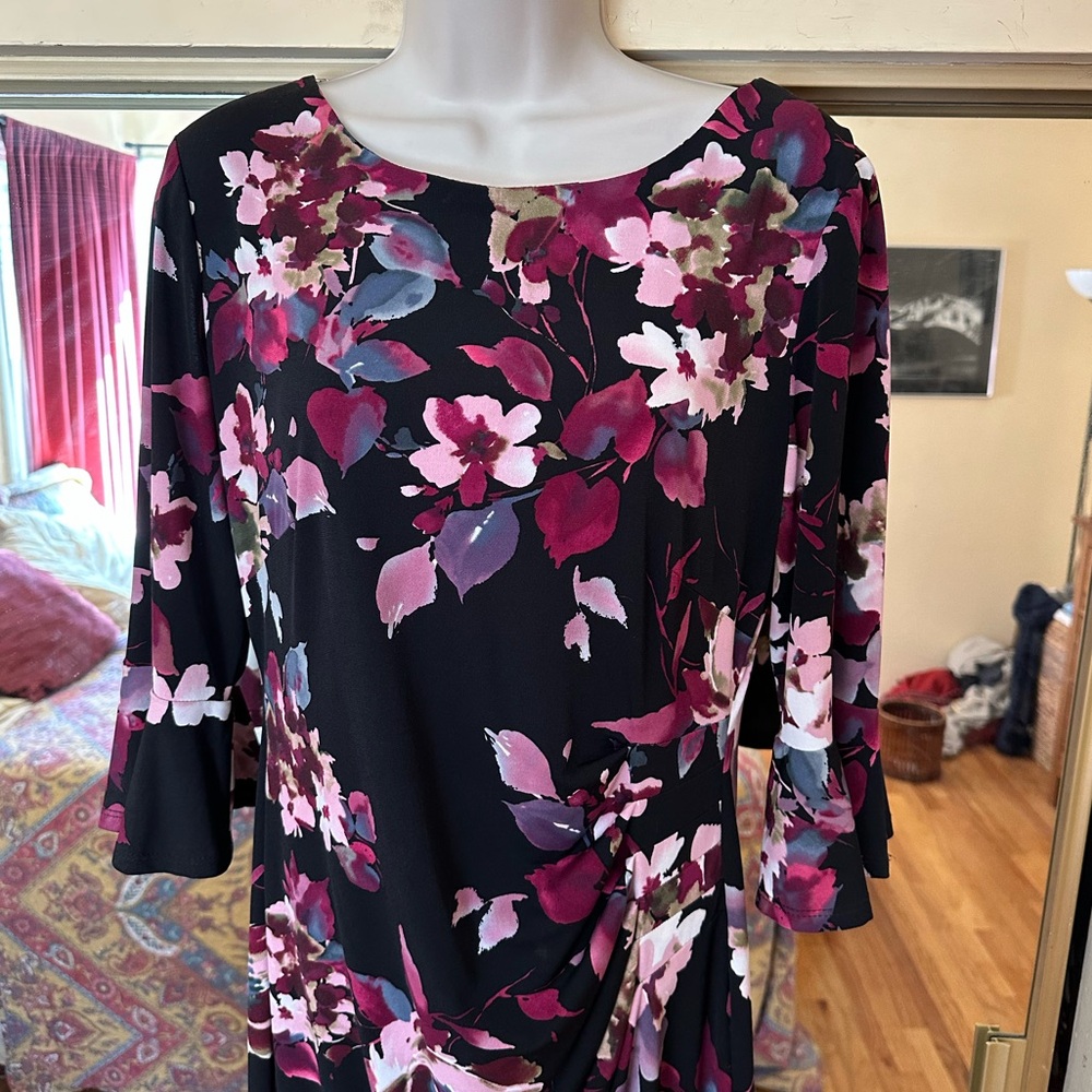 Connected Apparel Floral Dress - Burgundy, Pink and Black